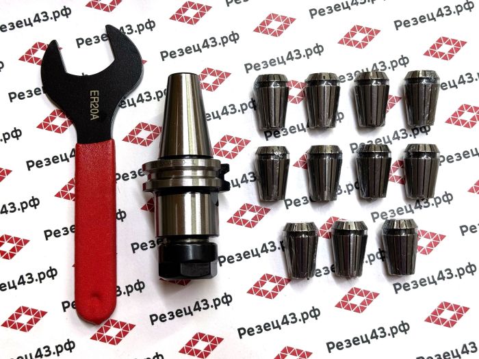 Цанговый патрон SK30 ключом и набором цанг ER20 в кейсе (SK30-ER20-11PCS)