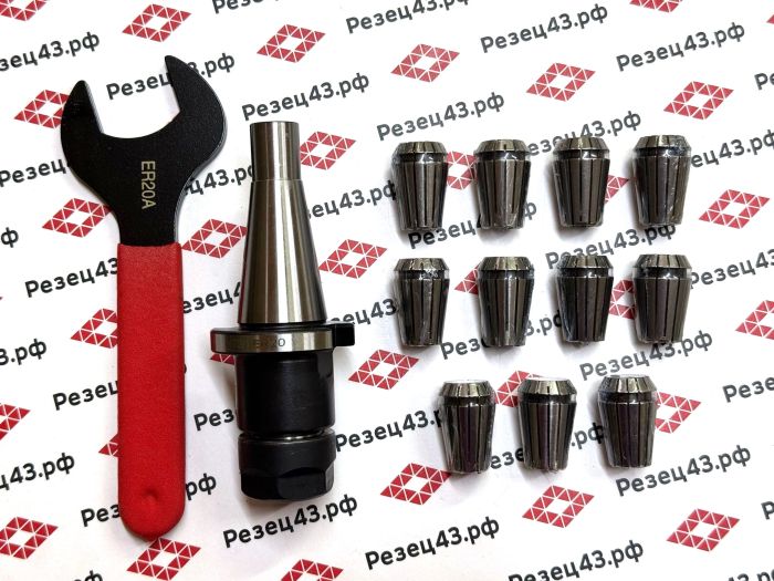 Цанговый патрон NT30 с ключом и набором цанг ER20 в кейсе (NT30-ER20-11PCS)