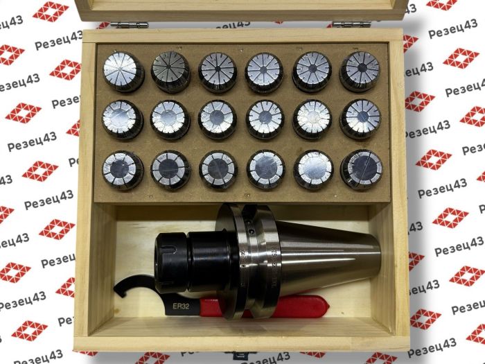 Цанговый патрон BT50 / ISO50 с ключом и набором цанг ER32 в кейсе (BT50-ER32-18PCS)